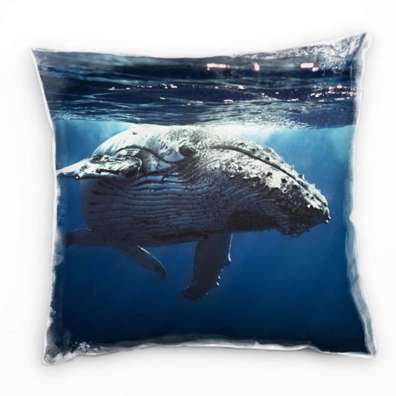 Tiere, Buckelwal, Unterwasser, grau, blau Deko Kissen 40x40cm für Couch Sofa Lounge Zierkissen