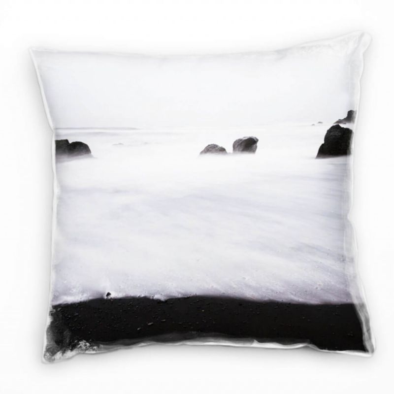 Strand und Meer, Brandung, Felsen, weiß, grau Deko Kissen 40x40cm für Couch Sofa Lounge Zierkissen