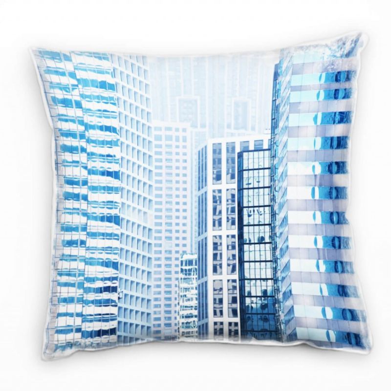 Urban und City, blau, grau, Spiegelung, Hochhäuser Deko Kissen 40x40cm für Couch Sofa Lounge Zierkis