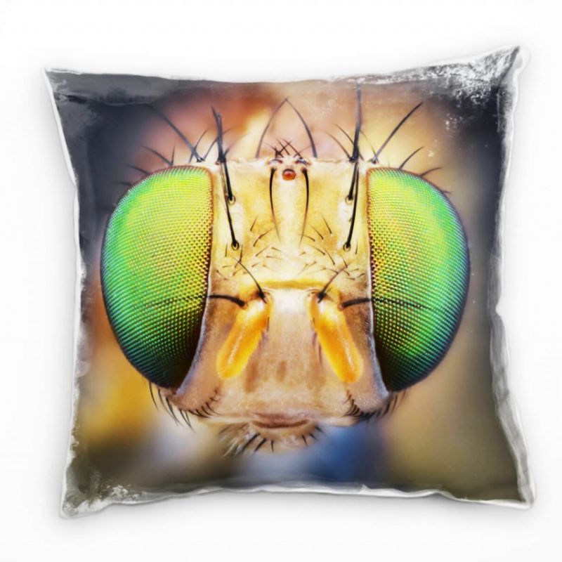 Tiere, Insenk, Fliegen, Augen, orange, grün Deko Kissen 40x40cm für Couch Sofa Lounge Zierkissen