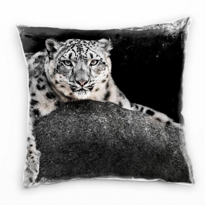 Tiere, liegender Leopard, grau Deko Kissen 40x40cm für Couch Sofa Lounge Zierkissen