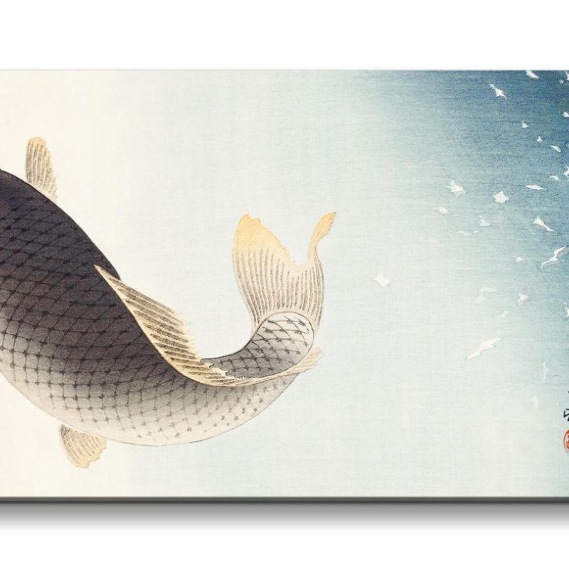 Remaster 120x60cm Ohara Koson traditionell japanische Kunst Koi Zuchtkrapfen Fisch Wasser