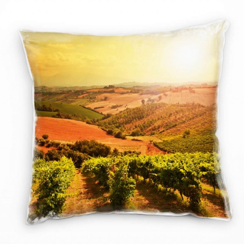 Landschaften, Wein, Felder, grün, orange Deko Kissen 40x40cm für Couch Sofa Lounge Zierkissen