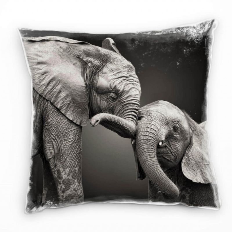 Tiere, kuschelnde Elefant, grau Deko Kissen 40x40cm für Couch Sofa Lounge Zierkissen