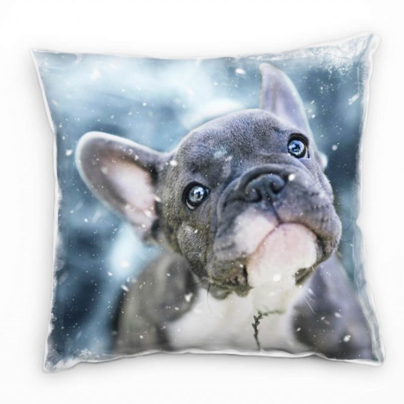 Tiere, kleine französische Bulldogge, grau, weiß Deko Kissen 40x40cm für Couch Sofa Lounge Zierkisse