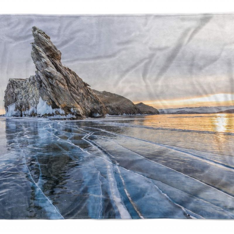 Handtuch Strandhandtuch Saunatuch Kuscheldecke mit Fotomotiv Meer Klippe Eis Sonnenaufgan