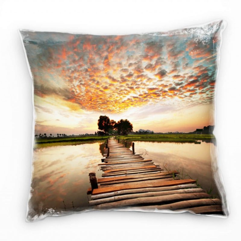 Landschaft, bunt, Steg, See, Sonnenuntergang Deko Kissen 40x40cm für Couch Sofa Lounge Zierkissen