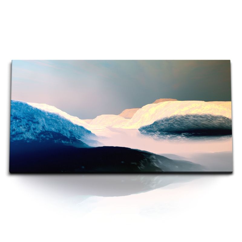 Kunstdruck Bilder 120x60cm Berge Gletscher Eis Kunstvoll Grau