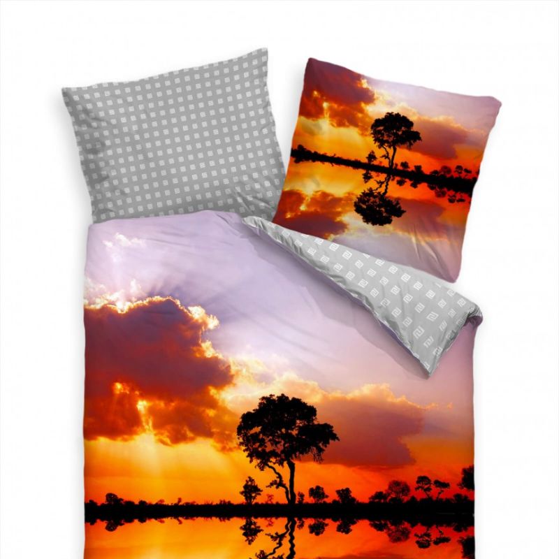 Afrika Sonnenaufgang Rot Wasser Bettwäsche Set 135×200 cm + 80x80cm  Atmungsaktiv