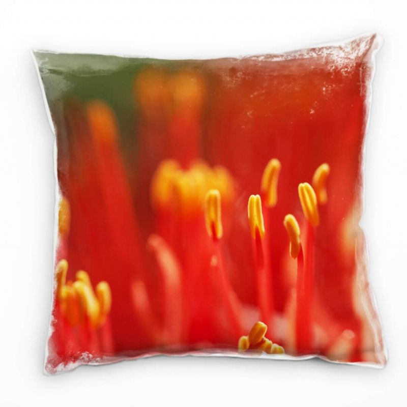 Macro, Blumen, Pollen, Blütenblätter, rot, gelb Deko Kissen 40x40cm für Couch Sofa Lounge Zierkissen