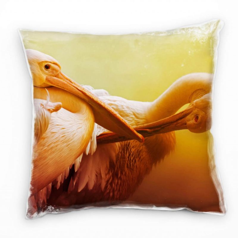 Tiere, Pelikane, gelb, orange Deko Kissen 40x40cm für Couch Sofa Lounge Zierkissen