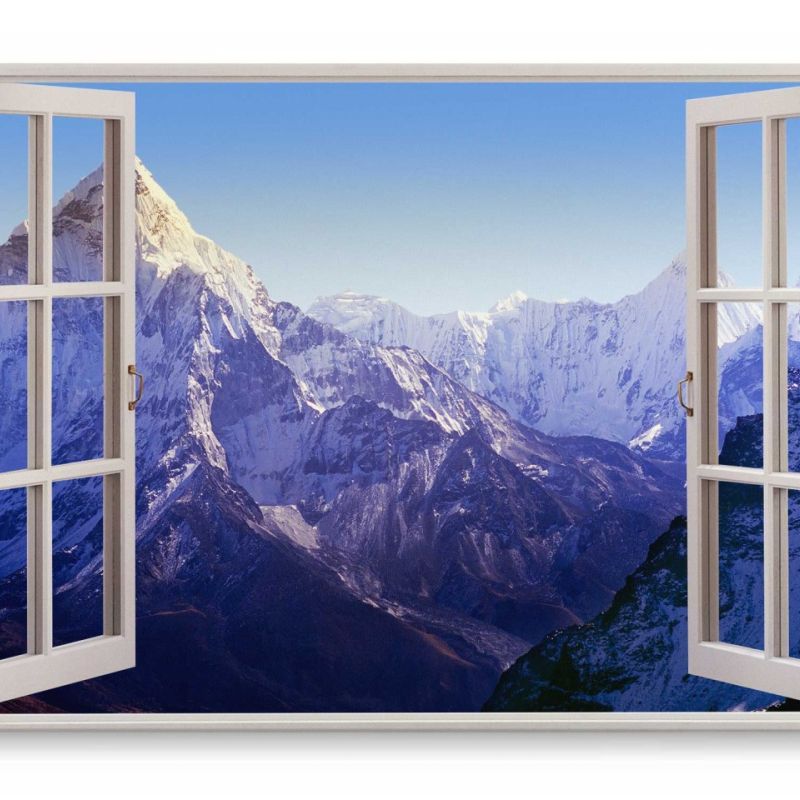 Wandbild 120x80cm Fensterbild Himalaya Gebirge Schneegipfel Gipfel Blau