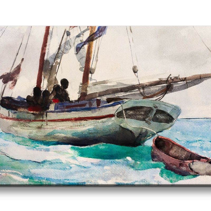 Remaster 120x60cm Winslow Homer weltberühmtes Wandbild Schooner Nassau Segelboot Meer Fischer