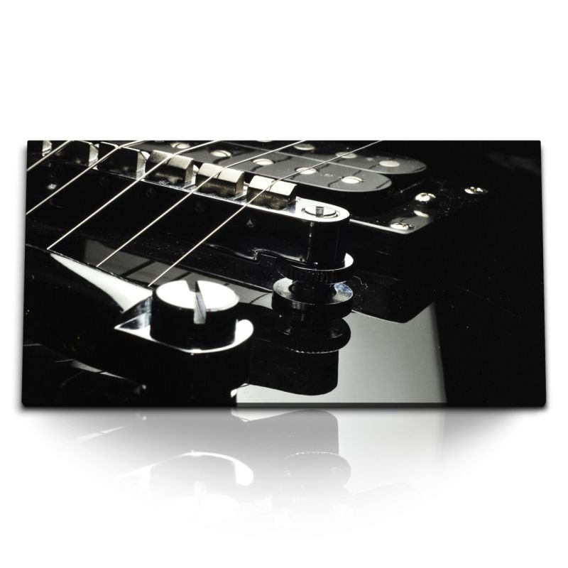 Kunstdruck Bilder 120x60cm Schwarz Weiß Gitarre Musikinstrument Dunkel Fotokunst