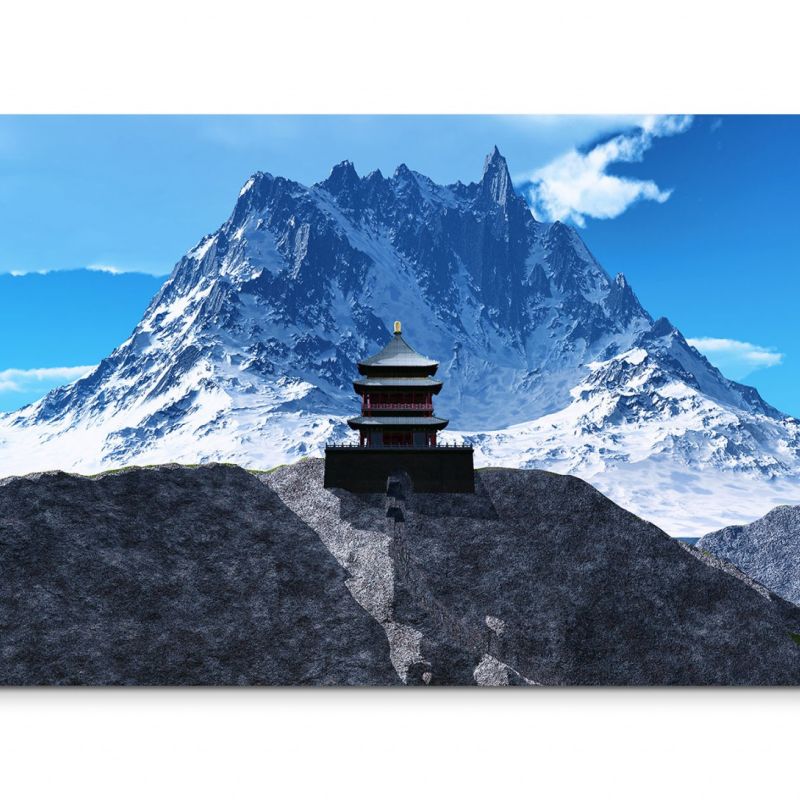 120x80cm Wandbild Tempel Buddhismus Berge Schnee