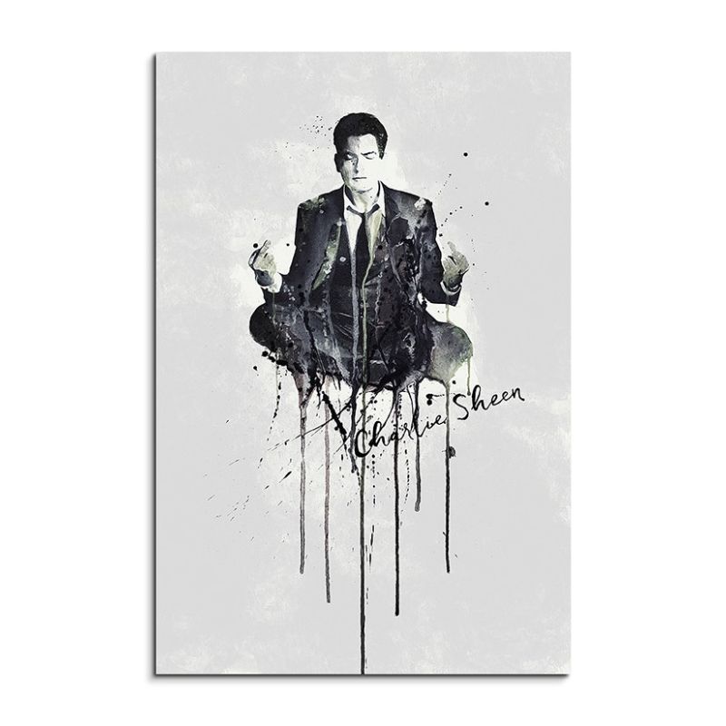 Charlie Sheen 90x60cm Aquarell Art Wandbild auf Leinwand fertig gerahmt Original Sinus Art