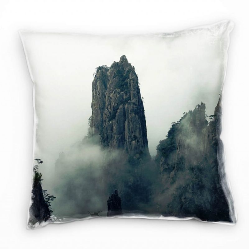 Landschaft, grau, Nebel, Berge, China Deko Kissen 40x40cm für Couch Sofa Lounge Zierkissen