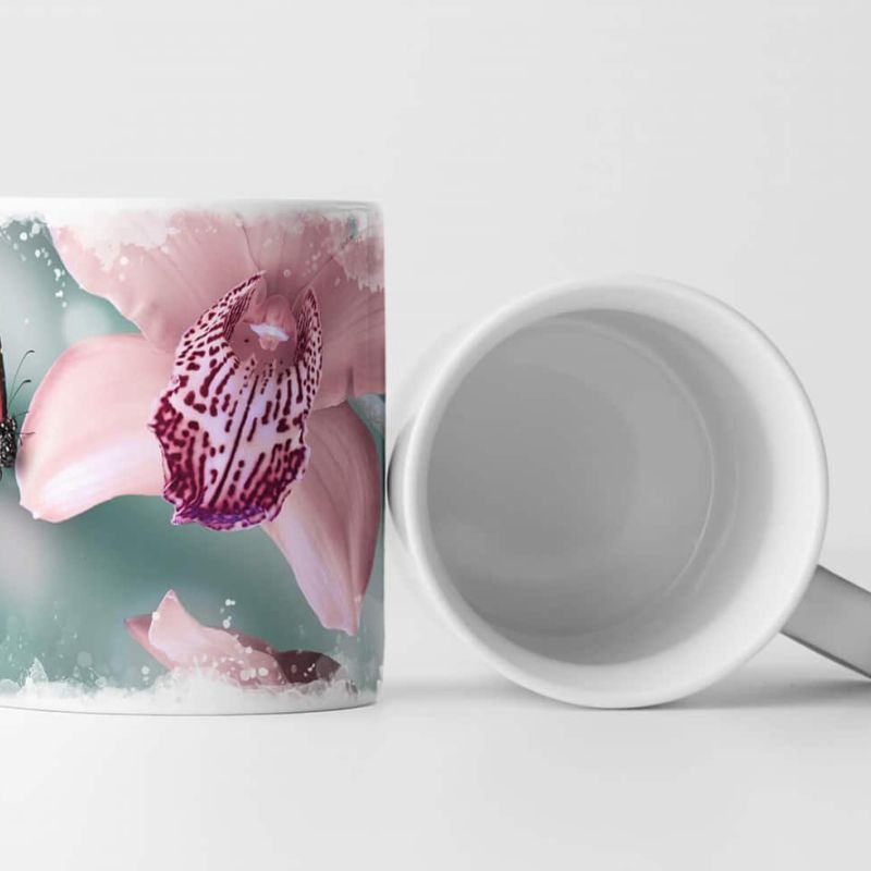 Tasse Geschenk Naturfotografie – Rosa Orchideen mit rosa Schmetterlingen