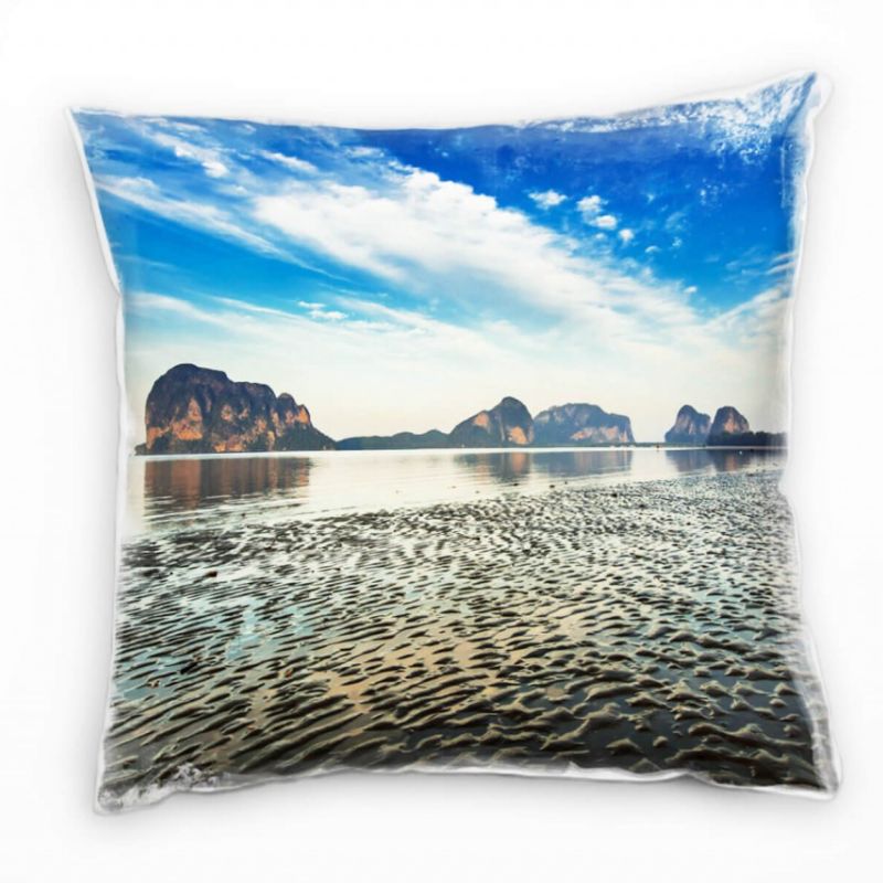 Strand und Meer, Felsen, blau, braun Deko Kissen 40x40cm für Couch Sofa Lounge Zierkissen