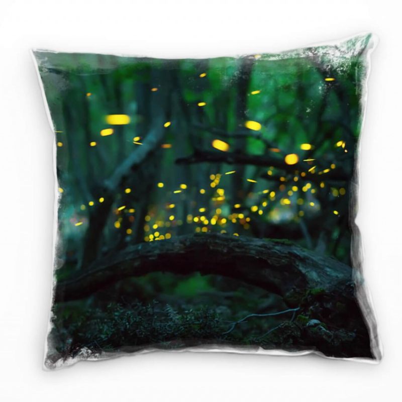 Tiere, Glühwürmchen, Wald, Abend, gelb, grün Deko Kissen 40x40cm für Couch Sofa Lounge Zierkissen