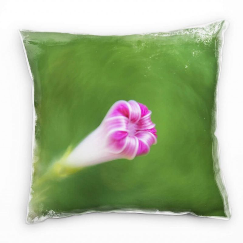 Macro, Blumen, Knospe, pink, grün Deko Kissen 40x40cm für Couch Sofa Lounge Zierkissen