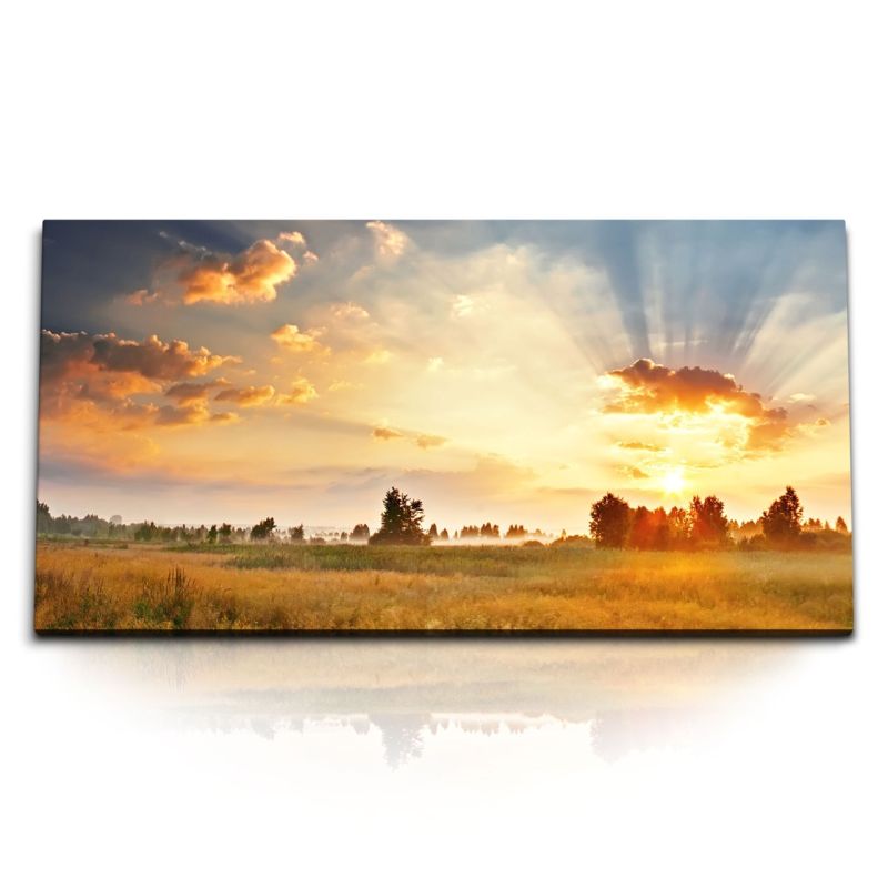 Kunstdruck Bilder 120x60cm Landschaftsbild Natur Sonnenuntergang Abendrot