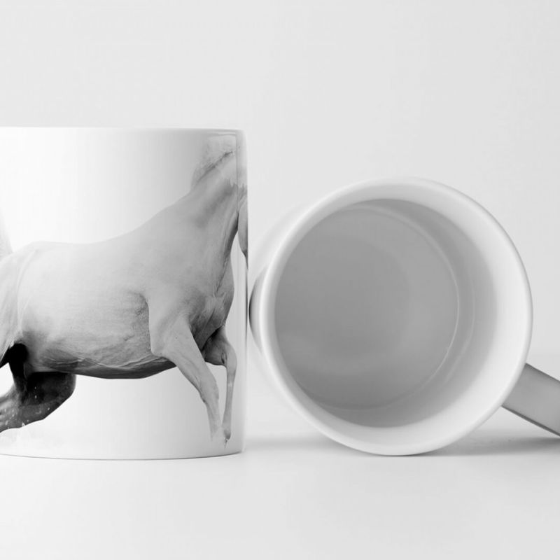 Tasse Geschenk Tierfotografie – Weißer Araberhengst bei Nebel