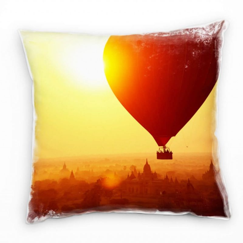 Urban, orange, Heißluftballon über einer Stadt Deko Kissen 40x40cm für Couch Sofa Lounge Zierkissen