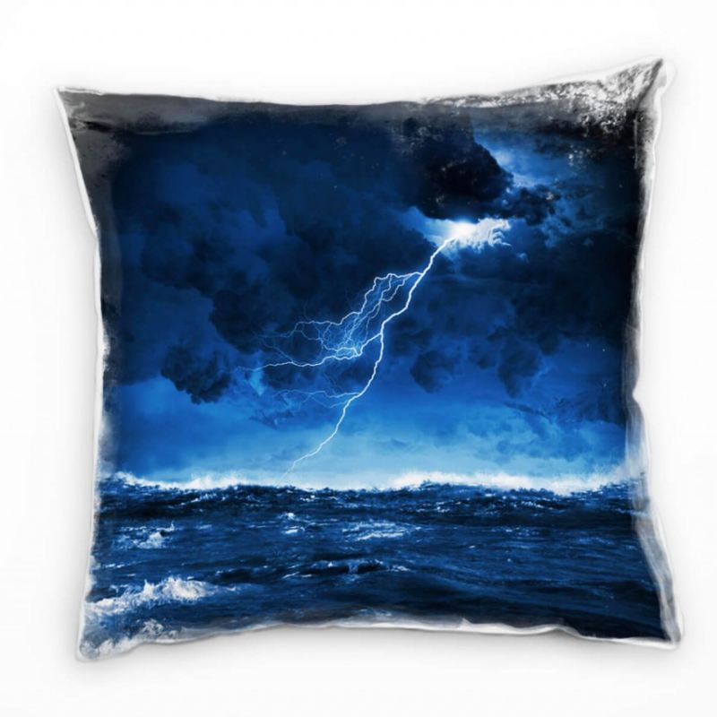 Strand und Meer, Sturm, dunkel, blau, schwarz Deko Kissen 40x40cm für Couch Sofa Lounge Zierkissen