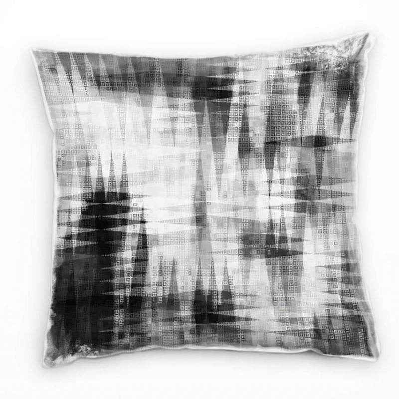 Abstrakt, schwarz, weiß, grau, Zacken, Spitzen Deko Kissen 40x40cm für Couch Sofa Lounge Zierkissen