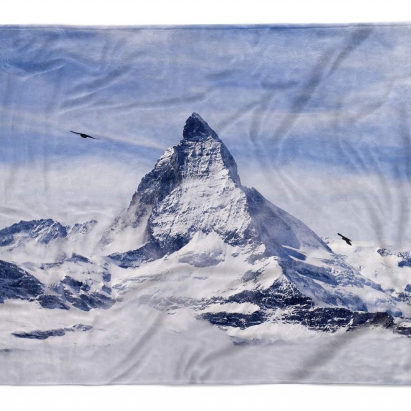 Handtuch Strandhandtuch Saunatuch Kuscheldecke mit Fotomotiv Matterhorn Berggipfel Schnee