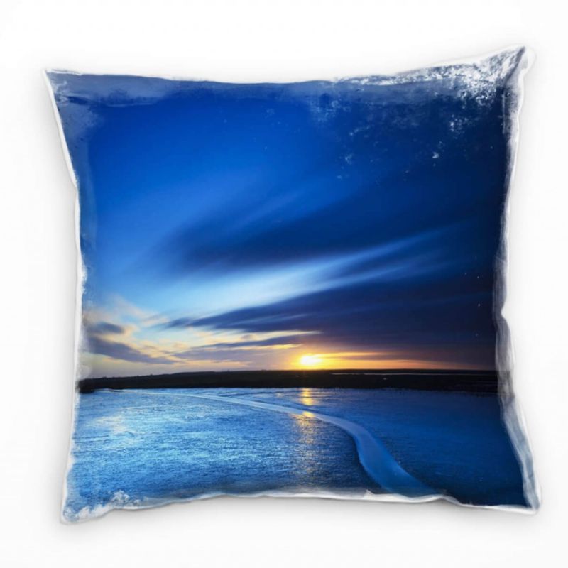 Strand und Meer, blau, Sonnenuntergang Deko Kissen 40x40cm für Couch Sofa Lounge Zierkissen