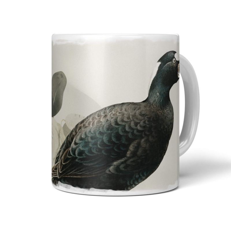 Dekorative Tasse mit schönem Vogel Motiv Ente Blumen Blüten Kunstvoll Pastelltöne