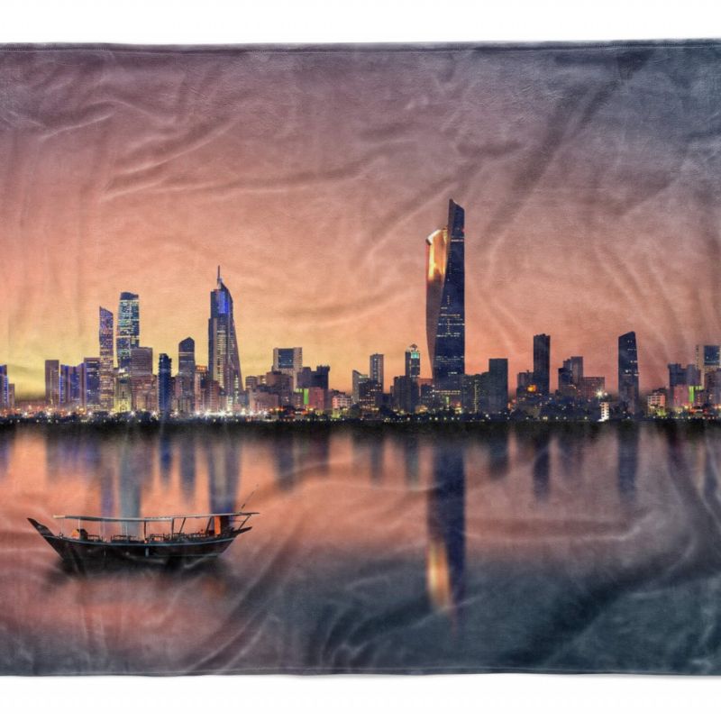 Handtuch Strandhandtuch Saunatuch Kuscheldecke  mit Fotomotiv Kuwait City Skylin