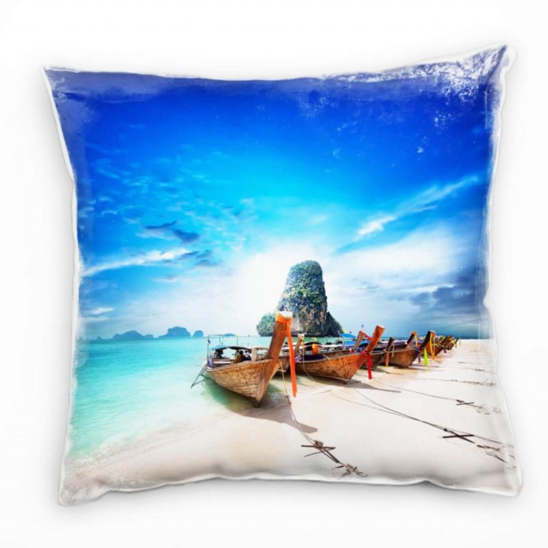 Strand und Meer, Boot, hoher Kontrast, hellblau Deko Kissen 40x40cm für Couch Sofa Lounge Zierkissen