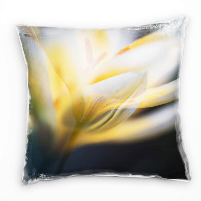 Macro, Abstrakt, Blumen, Lilie, gelb, weiß Deko Kissen 40x40cm für Couch Sofa Lounge Zierkissen