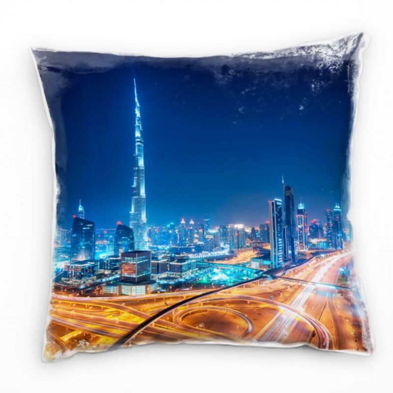 City, Dubai, Hochhäuser, Nacht, orange, türkis, blau Deko Kissen 40x40cm für Couch Sofa Lounge Zierk