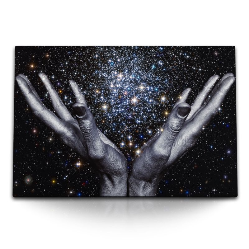 120x80cm Wandbild auf Leinwand Universum Hände Sterne Galaxien Weltall