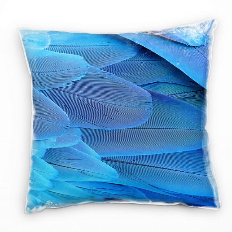 Macro, blau, Federn, türkis Deko Kissen 40x40cm für Couch Sofa Lounge Zierkissen