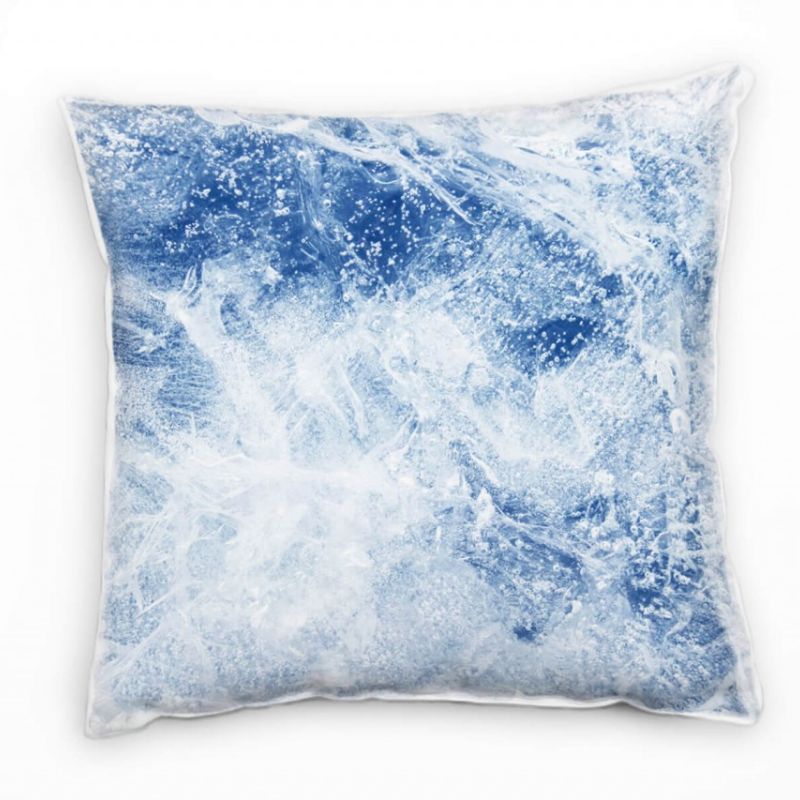 Macro, weiß, blau, Eis Deko Kissen 40x40cm für Couch Sofa Lounge Zierkissen