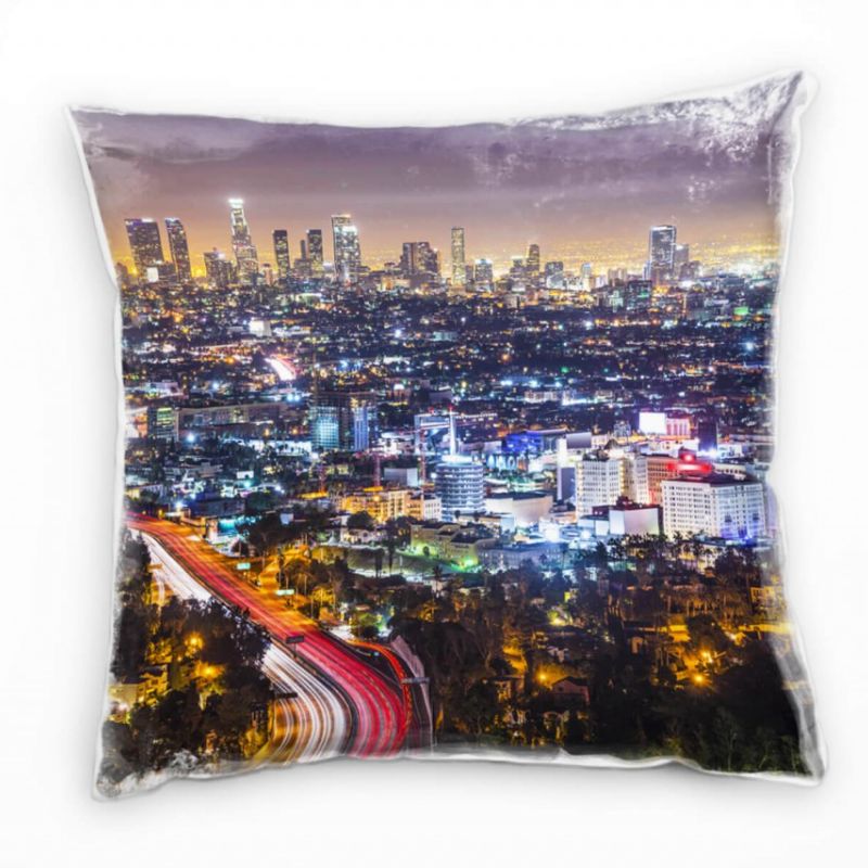 City, LA, Nacht, Lichter, grau, orange, rot, blau Deko Kissen 40x40cm für Couch Sofa Lounge Zierkiss