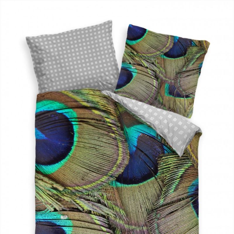 Pfau Federn Bunt Nahaufnahme Grn Blau Bettwäsche Set 135×200 cm + 80x80cm  Atmungsaktiv