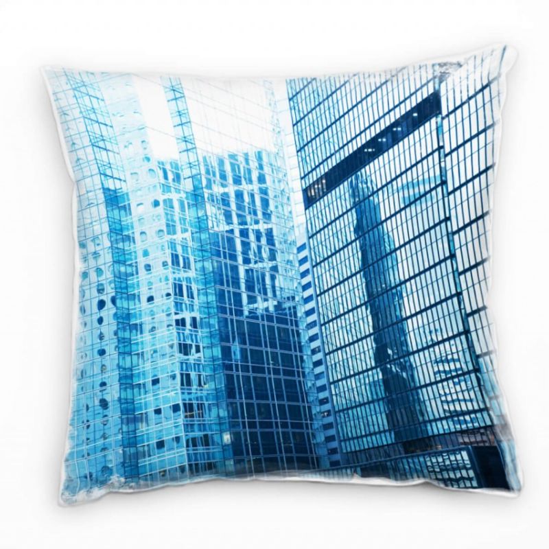 Urban und City, blau, schwarz, Hochhäuser, Spiegelung Deko Kissen 40x40cm für Couch Sofa Lounge Zier