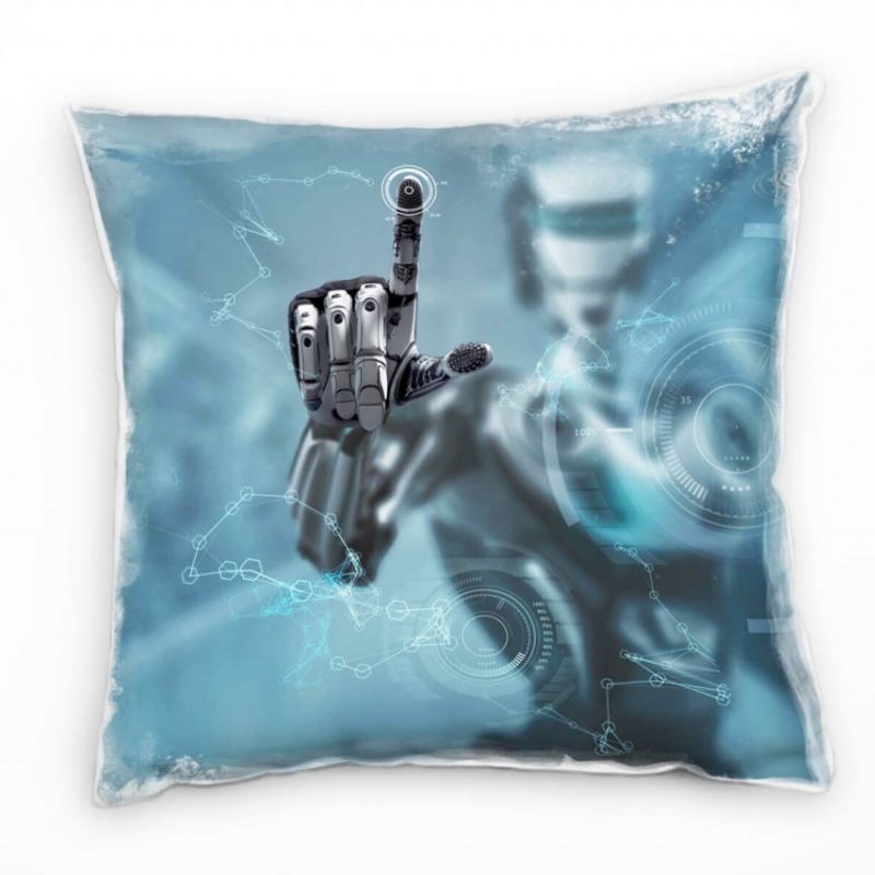 Abstrakt, futuristisch, Roboter, grau, blau Deko Kissen 40x40cm für Couch Sofa Lounge Zierkissen