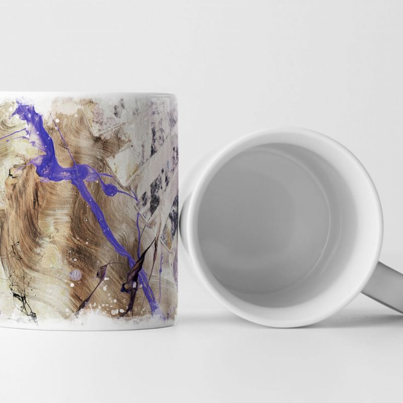 Tasse Geschenk hellbraune, braune Abstraktion; blauviolette Farbspritzer