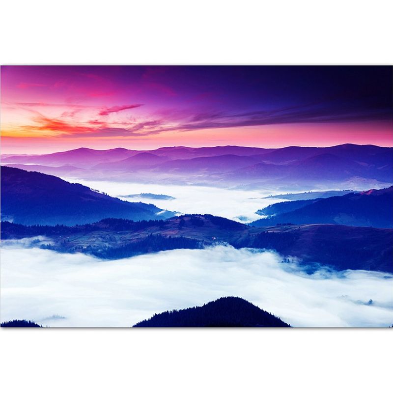 120x80cm Berge Wald Nebel Morgenrot Landschaft