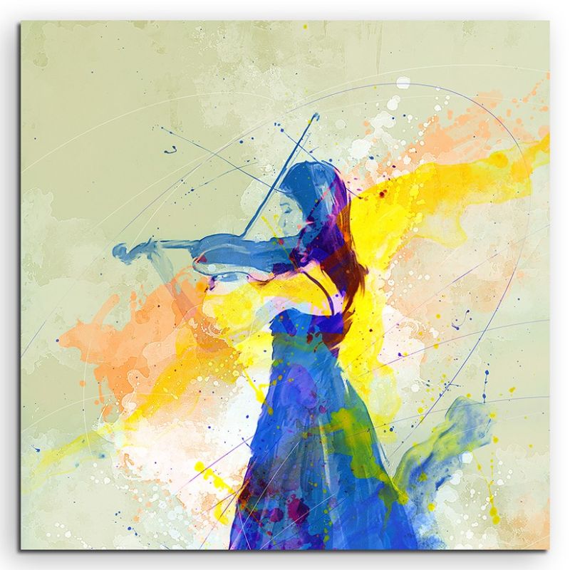 Violine Player I 60x60cm Aquarell Art Leinwandbild