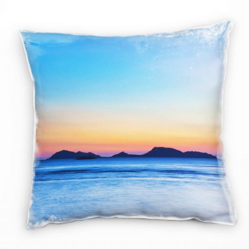 Meer, blau, orange, Felsen im Meer, Sonnenuntergang Deko Kissen 40x40cm für Couch Sofa Lounge Zierki