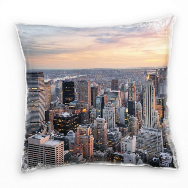 City, orange, grau, Sonnenuntergang, New York Deko Kissen 40x40cm für Couch Sofa Lounge Zierkissen