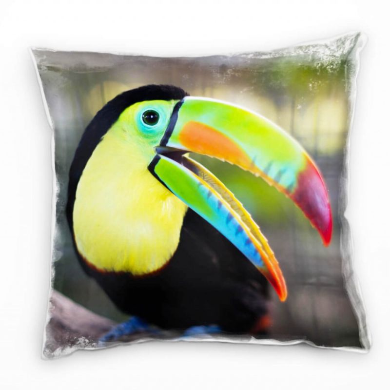 Tiere, Tukan mit offenen Schnabel, bunt Deko Kissen 40x40cm für Couch Sofa Lounge Zierkissen